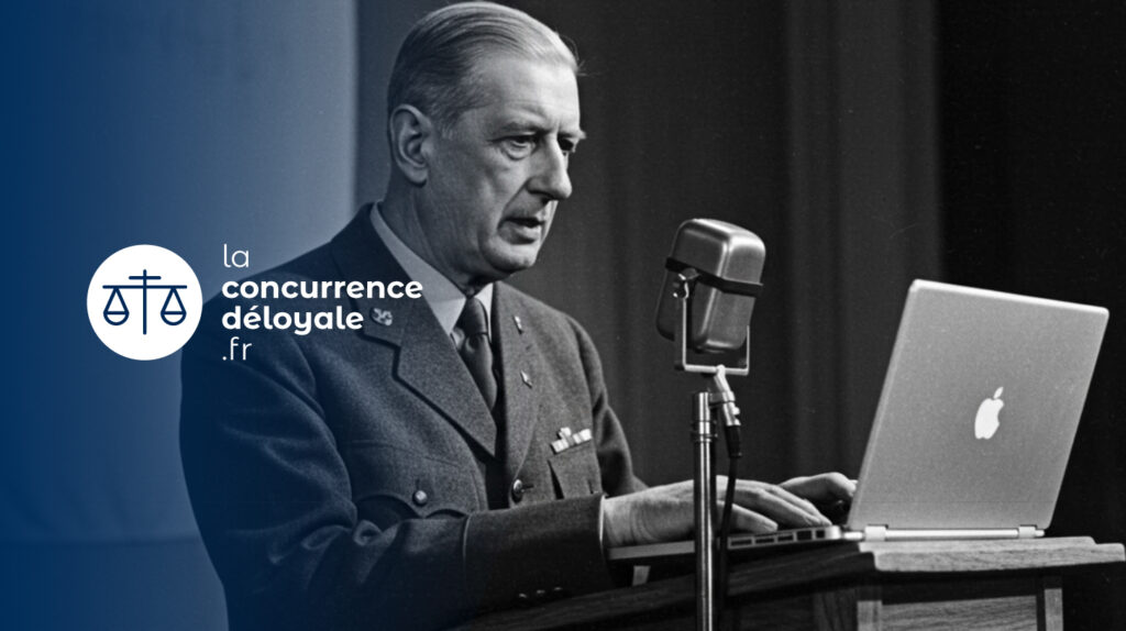 Charles de Gaulle devant un ordinateur moderne symbolisant l’appel du 18 juin à propos de la clause de non-concurrence et du RGPD